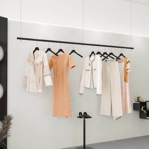 服装店可升降婚纱礼服悬挂式吊架男女装展示货架钢丝吊杆简约黑色