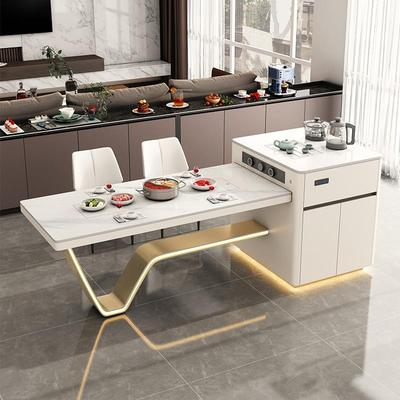 龙抬头多功能电动伸缩岛台餐桌一体两用现代高级感V字脚智能倒台