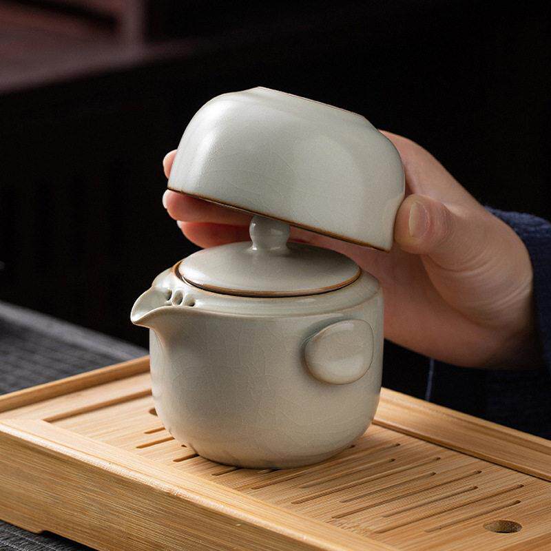 汝窑快客杯一壶二杯单个人专用泡茶壶茶杯简易露营便携式旅行茶具