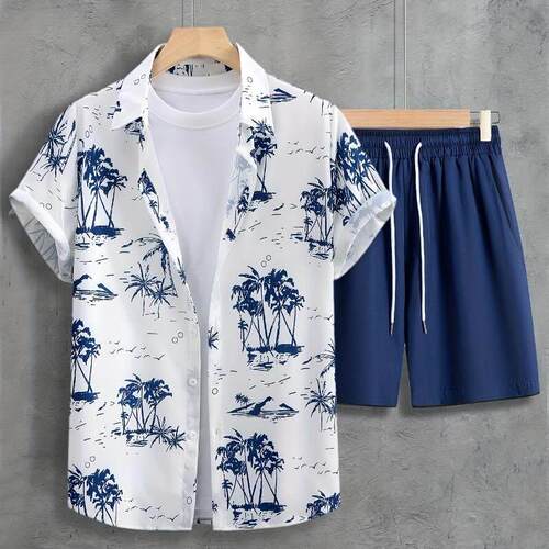 Shirt and shorts set, printed holiday men