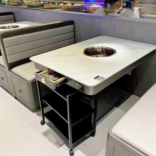 岩板简约火锅桌子电磁炉一体无烟净化烤肉串串香商用饭店桌椅定制