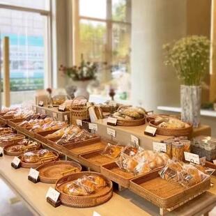 面包篮藤编篮蛋糕陈列篮子椭圆彷竹篮藤编篮收纳筐果盘彷藤编织篮