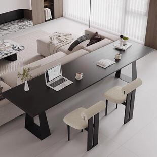 黑色实木书桌家用客厅意式极简横厅沙发后长条桌双人学习桌办公桌