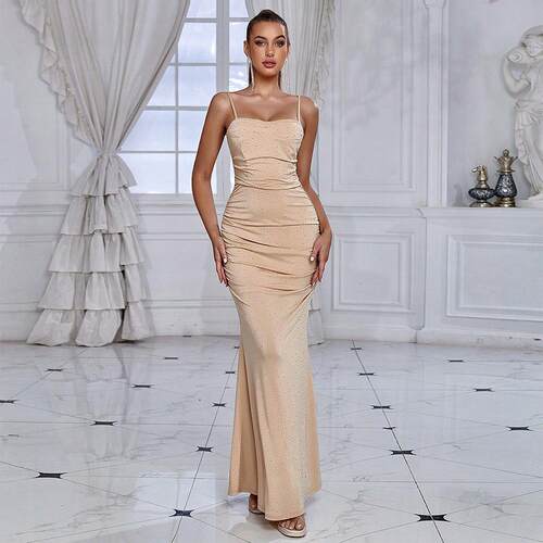 Women's Dress, Mesh, Silver Party, Strap, Long Dress, Dress