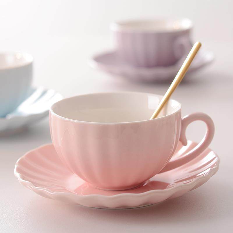 陶瓷咖啡杯碟套装精致下午茶具花茶杯拿铁杯碟挂耳杯家用拉花杯子