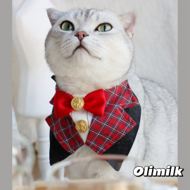 Olimilk帅气小绅士~宠物猫咪狗狗英伦学院风围嘴领结围兜拍照