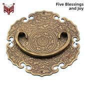 加厚彷古中式 铜把手 纯铜抽屉拉手古典家具铜雕云纹全铜覆古五福款