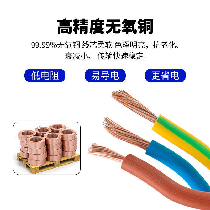 BVR单芯多股软电线2.5/4/6平方国标纯铜阻燃黄绿接地家装家用电线