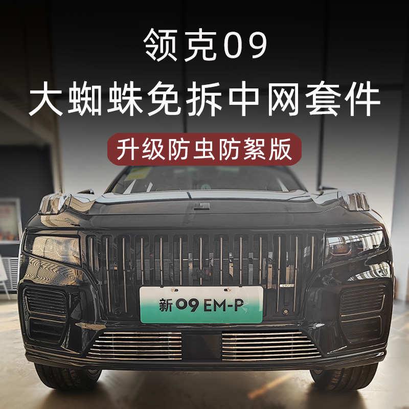 适用于21-24款领克09中网外观改装配件专用黑化装饰条防虫网用品