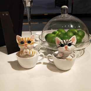 小猫咪摆件创意茶杯猫可爱仿真萌动物模型茶几餐厅桌面树脂装饰品