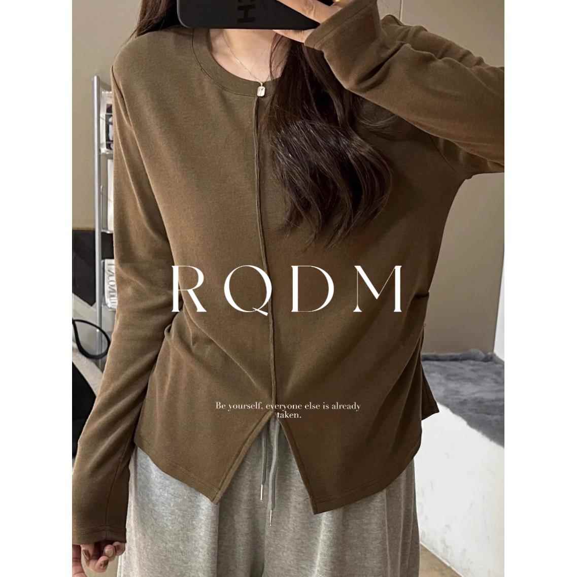 2025新款韩版加码女装2025秋冬新款胖毫米褶腰弯曲下摆圆领右肩长