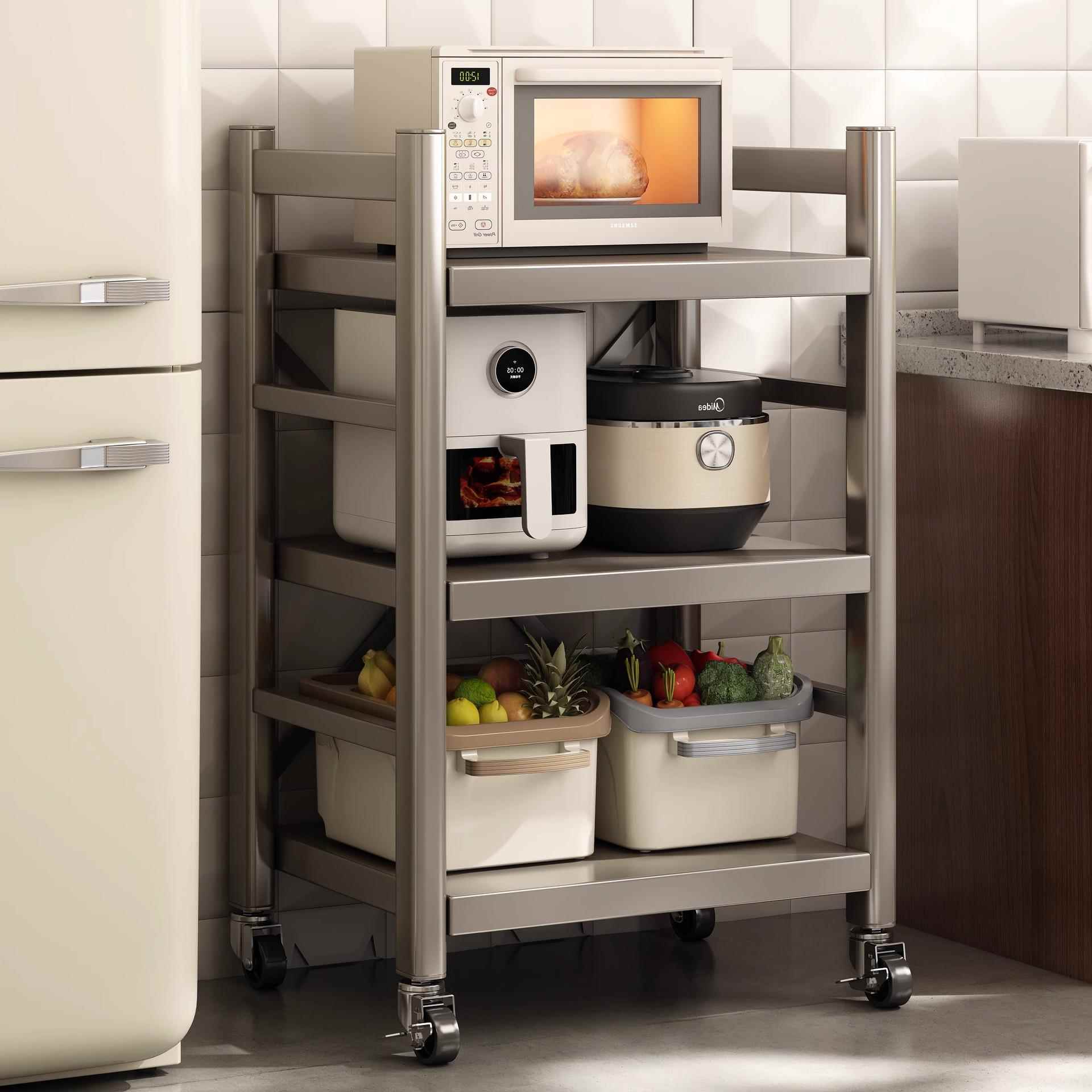 厨房夹缝置物架落地多功能家用收纳架带轮子储物柜烤箱多层储物架