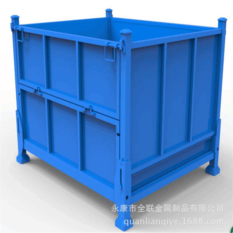 金华温州供应折叠金属周转箱四面铁皮堆叠周转箱铁皮箱