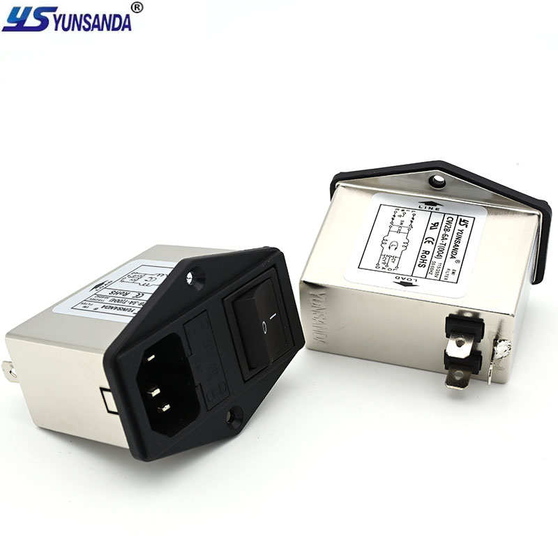 YUNSANDA三合一220v插座净化带开关双保险IEC电源滤波器CW2B-3A-T