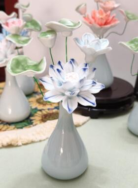 陶瓷花瓶摆件景德镇手工装饰品创意家居摆件陶瓷花花瓶送礼佳品