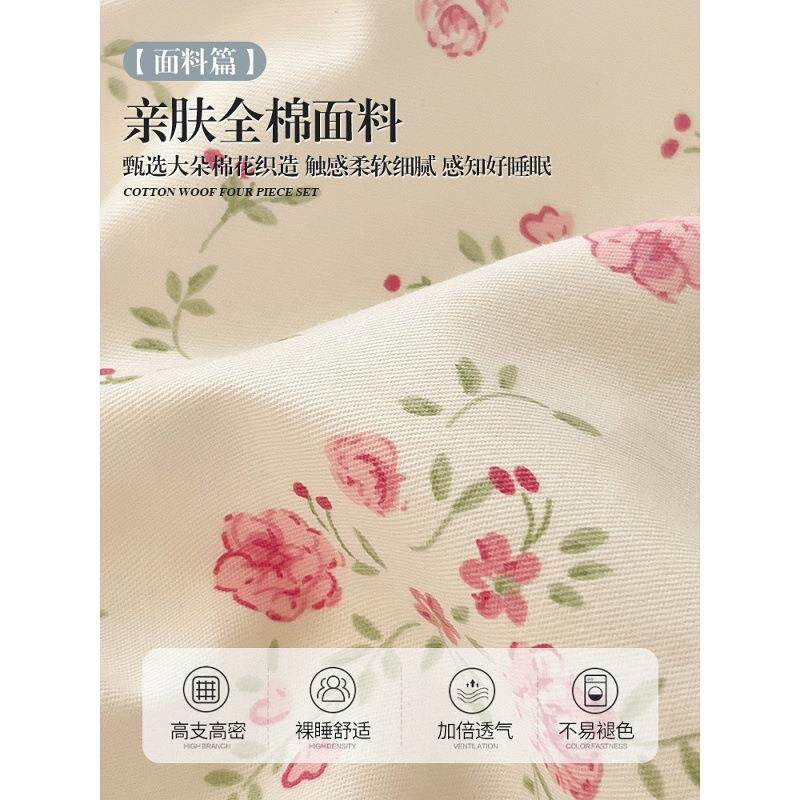 韩版纯棉花边床裙款四件套全棉公主风少女床上用品被套床单三件套