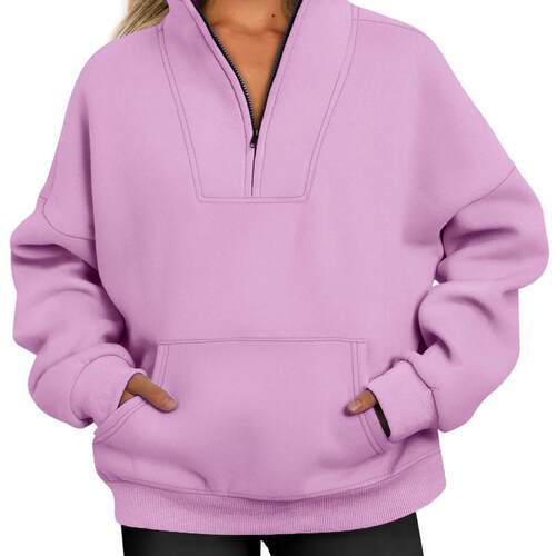 Stand up hoodie, pocket zipper, women's fleece top