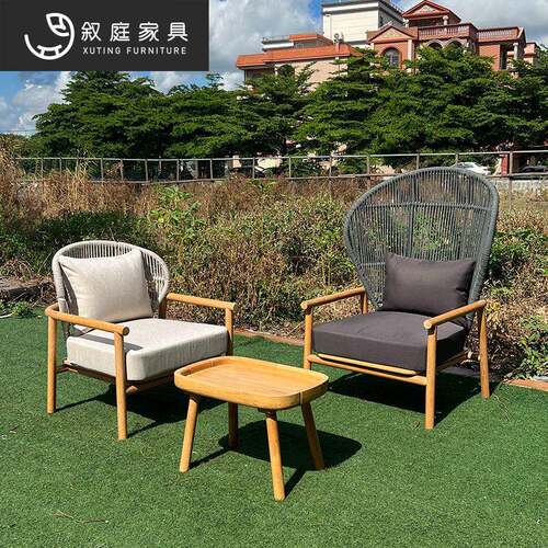 户外简约沙发庭院花园室外阳台休闲藤编实木柚木别墅露天藤椅组合