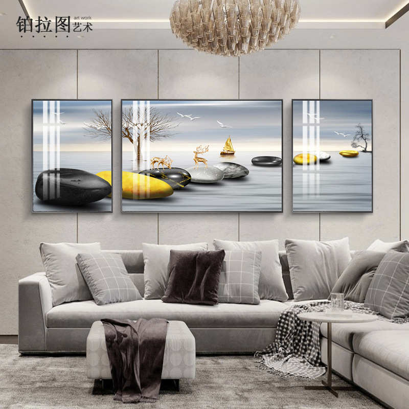 现代简约客厅装饰画沙发背景墙壁画大气中堂三联画2023年新款挂画
