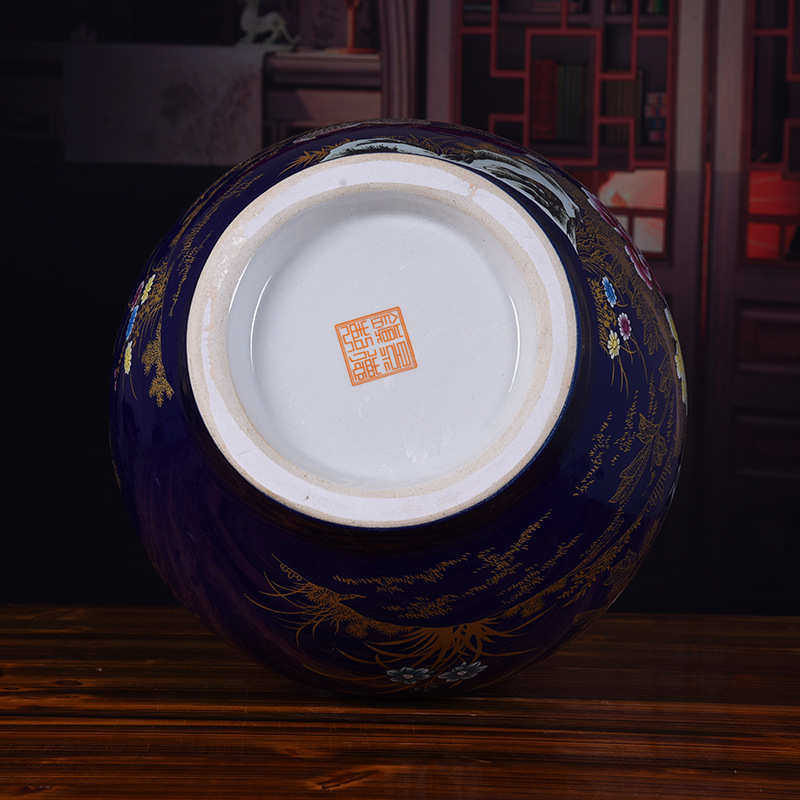 陶瓷落地大花瓶蓝色花鸟葫芦瓶陶瓷葫芦室内家居玄关装饰品摆件