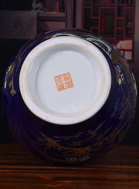 陶瓷落地大花瓶蓝色花鸟葫芦瓶陶瓷葫芦室内家居玄关装饰品摆件