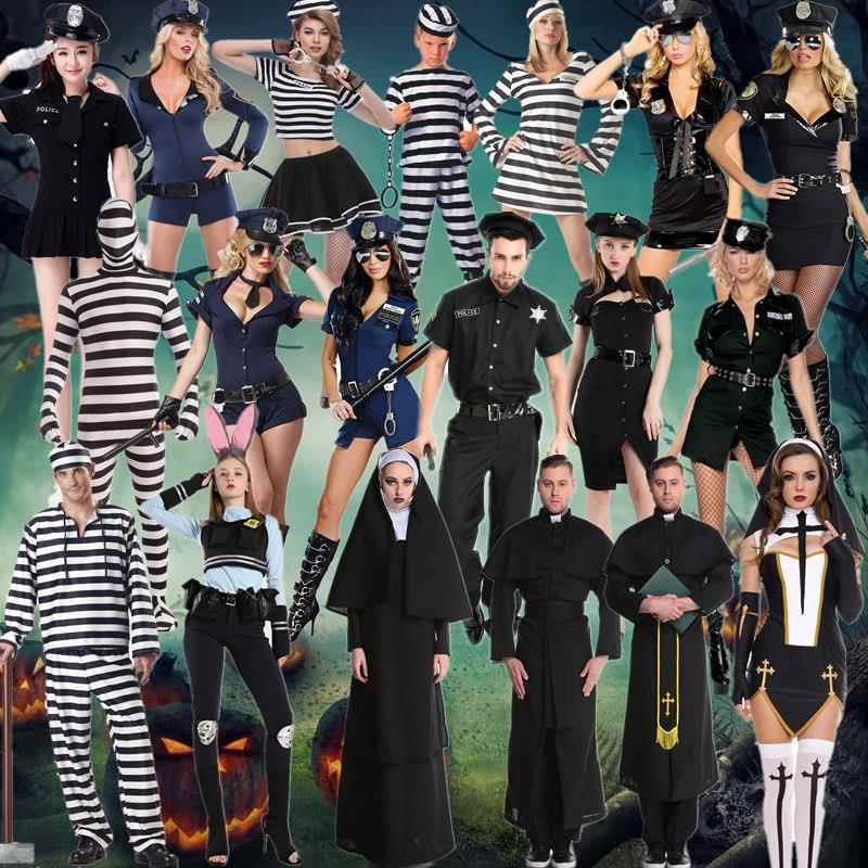 万圣节十字服装男女警察cos牧服师 玛利服装囚犯服