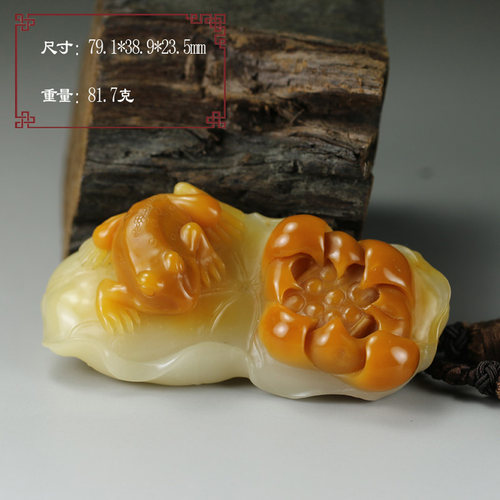 【孤品珍玩】寿山老性黄汶洋石荷塘蛙趣手件把玩件桌面文玩p432