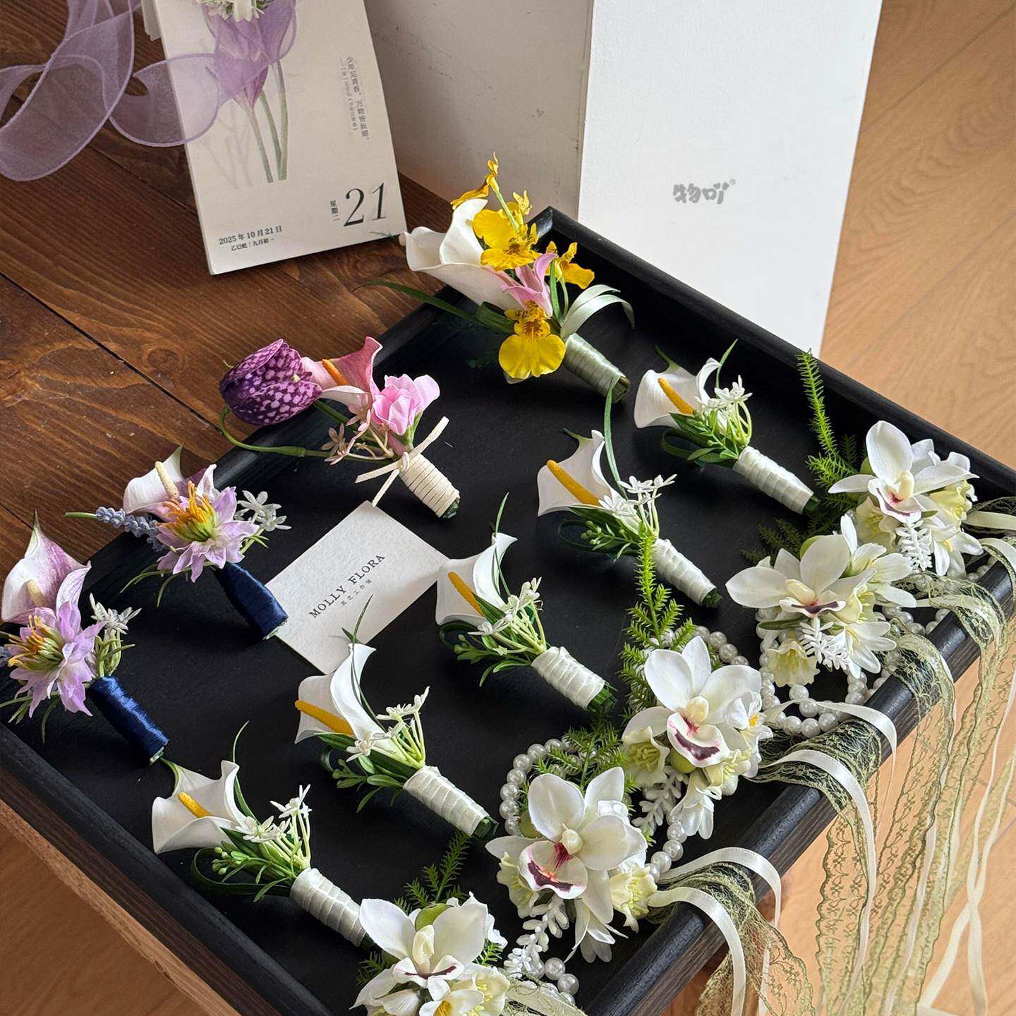 创意小众新款高级感仿真马蹄莲胸花腕花成品仿真花结婚订婚礼物
