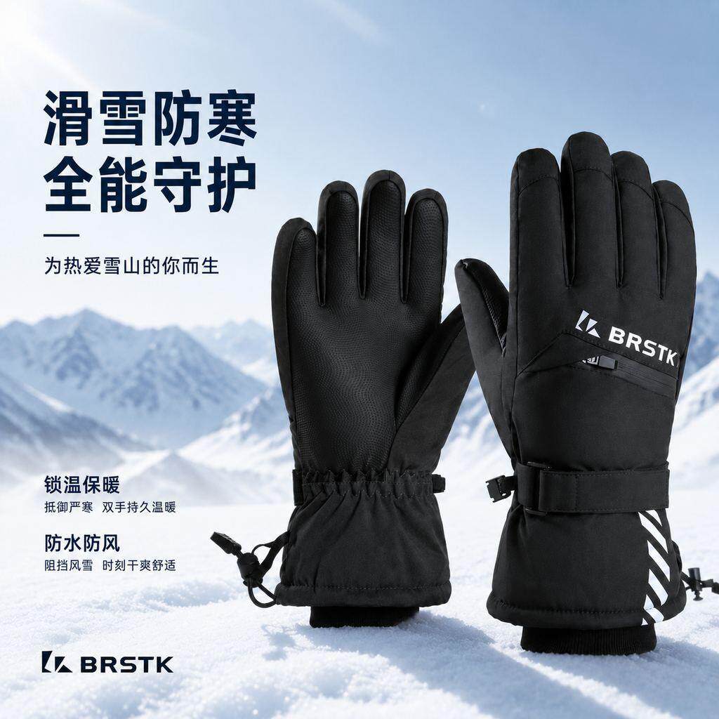 户外滑雪手套女骑行防寒加厚加绒保暖触屏成人防风防水滑雪骑行