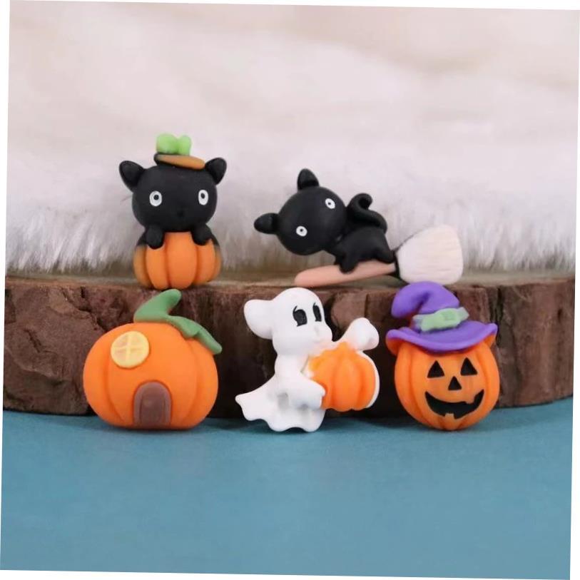 10Pcs New Cute Mini Cartoon Halloween Cat Flat Back Resin