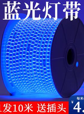 LED蓝光灯带条220V蓝色灯条超亮吊顶工程KTV招牌户外防水软灯带条
