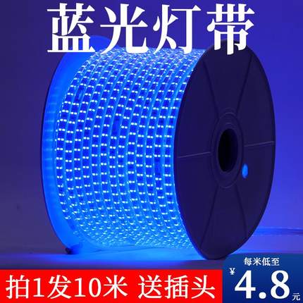 LED蓝光灯带条220V蓝色灯条超亮吊顶工程KTV招牌户外防水软灯带条