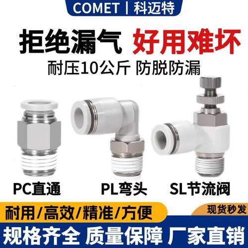 PC气动气管接头直通PL弯头SL节流阀空压机气泵快速接头8-M5/01/02