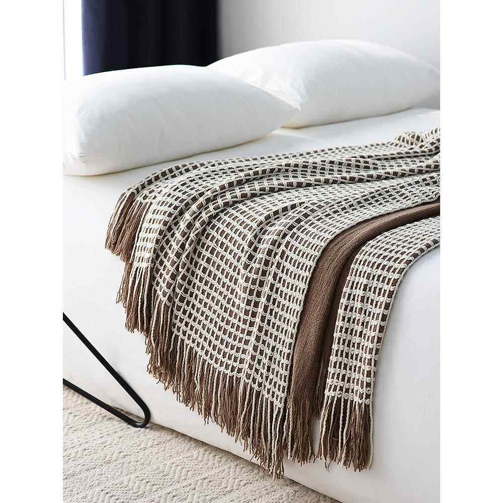 北欧轻奢风毛毯针织沙发装饰毯空调毯极简风加长款床尾巾搭巾包邮