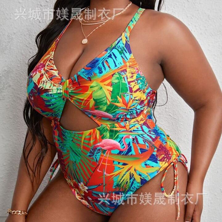 Large size tropical pattern hollow cross back strap