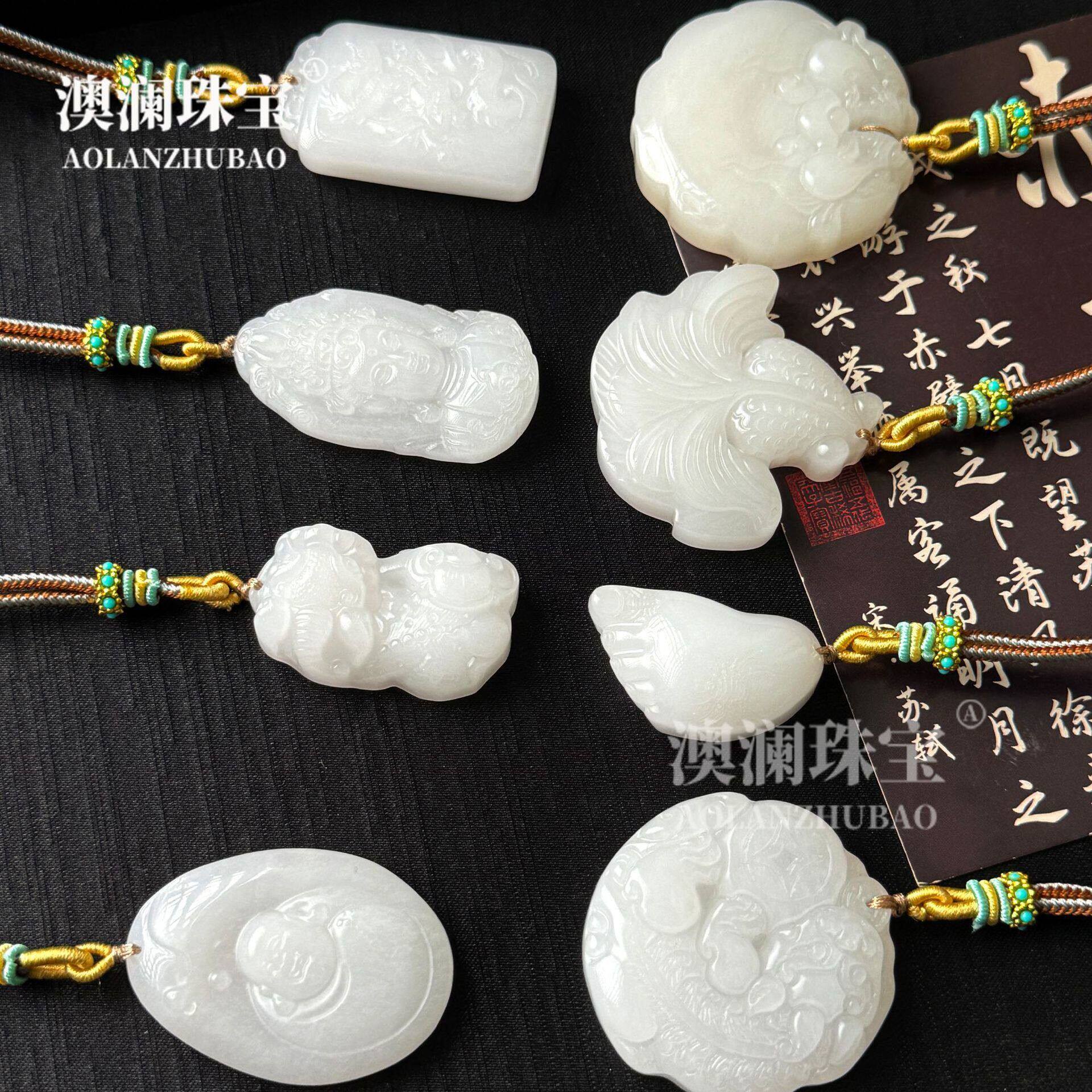 2026天然和田金丝白玉精雕无事牌佛观音貔貅女莲花如意挂件厂家