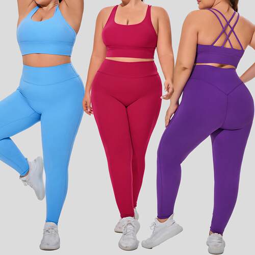 Large size set, women's high waisted tight fitting sports