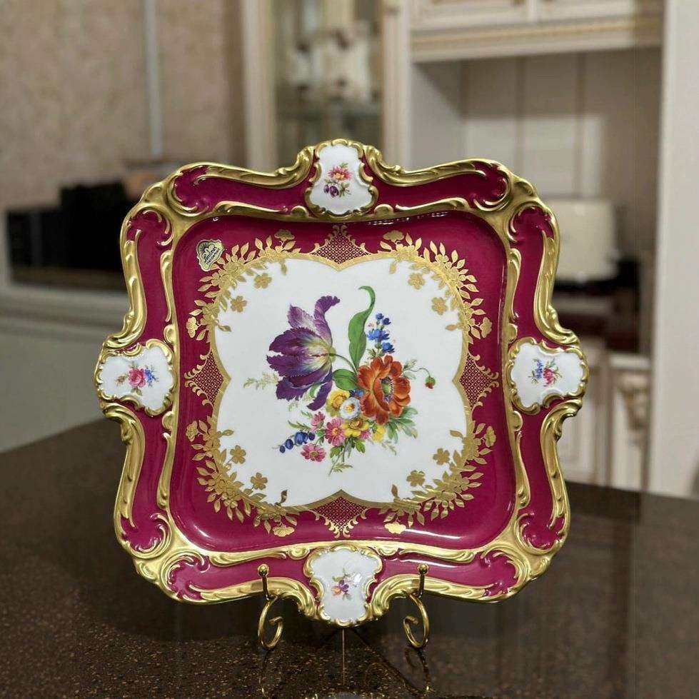 欧式瓷器四方托盘奢华家居鎏金客厅大点心盘重工摆盘装饰盘