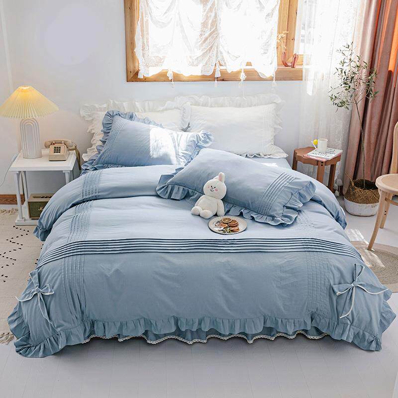 新款ns欧式棉软柔四件套白色床裙式床罩100全棉1i.8米被纯套床上