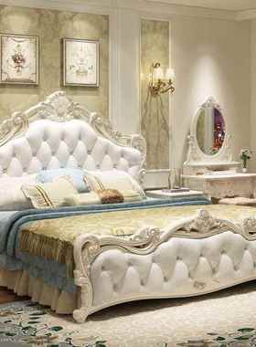 欧式床现代约实木主床简欧人床粉色皮婚床简双主卧家S000029具公