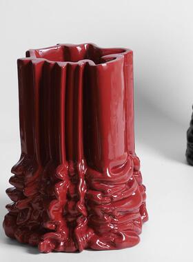 代白色红堆积色堆堆抽象异型几何树脂花插花现客瓶WTO厅装饰摆件