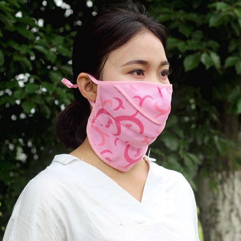 新款大号护颈透气防晒女款口罩户外骑行碎花风沙面纱开口防尘面罩