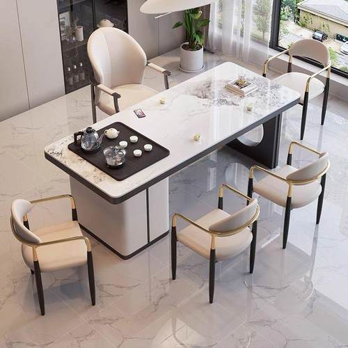 轻奢岩板茶台桌办公功室夫约泡茶桌椅简小户型现RYF代阳台茶桌椅