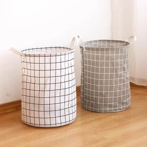 Home Fabric Laundry Hamper Storage Basket Round Cotton Linen