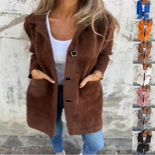 Flip collar pocket double-sided cashmere mid length jacket