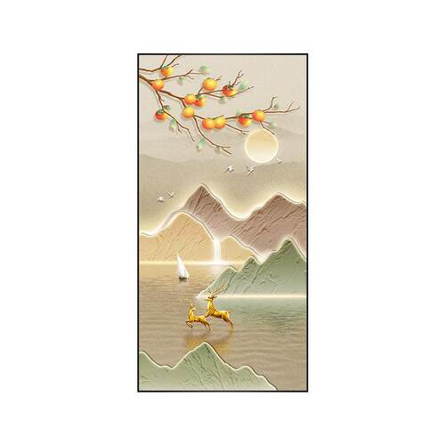 入户玄关装饰画奢代挂轻带灯画竖版寓意现好山水画走LY9-27xg廊过