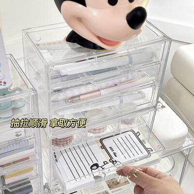 透明九宫格收纳盒大容量亚克力抽屉式文具整理盒桌面首饰储置物架