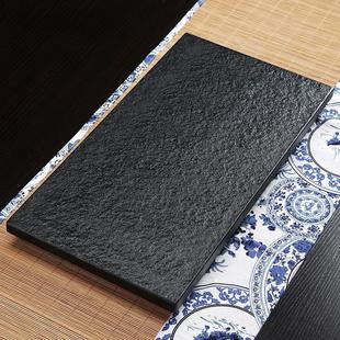 天然石材烧水壶空位孔嵌入式盖板茶桌电磁炉石板乌金石茶盘定制