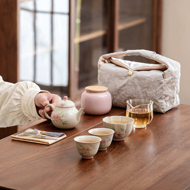 一壶二杯一罐一海茶具收纳包旅行便携手提收纳袋茶壶手绘桃花梨壶,餐饮具,旅行茶具,淘宝优惠券,粉丝福利购,淘宝优惠卷