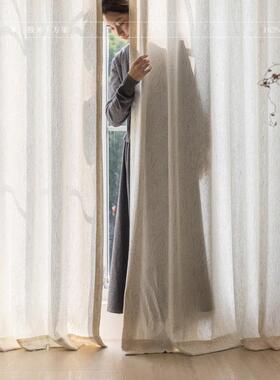 乔叶窗纱麻料提围透纱客厅阳台FKT单花层纱不人复古氛感纱帘2.9门